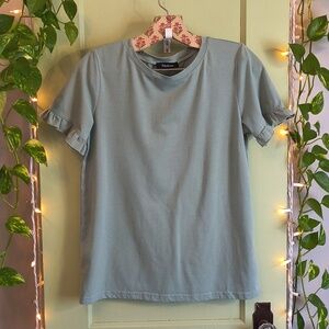 Women's Fashion Ruffle Sleeve Sage Green T-shirt S